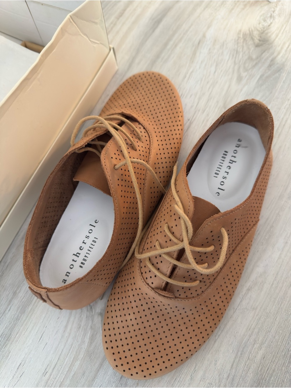 Anothersole Women’s Perforated Lace-Up Oxford — Tan - Picture 6 of 7